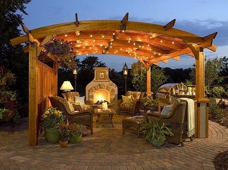 pergola with fireplace