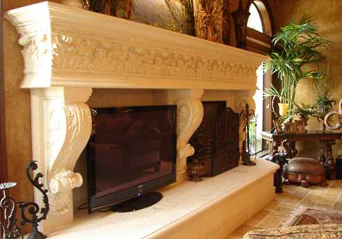 faux stone fireplace