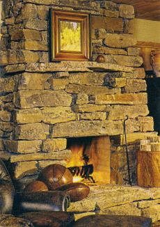 fieldstone fireplace