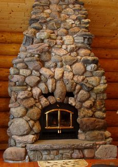 fieldstone fireplace