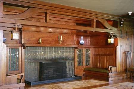 Craftsman style fireplace and bookcases discount