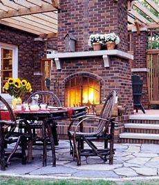 outdoor masonry fireplace