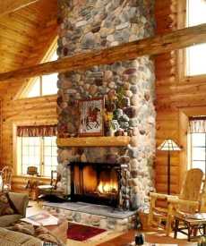 river rock fireplace surround