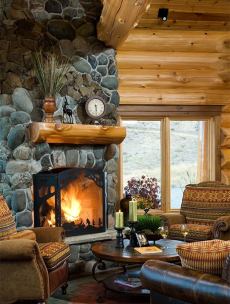 river rock fireplace surround