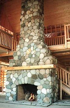 river rock fireplace surround