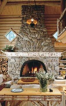 rustic stone fireplace