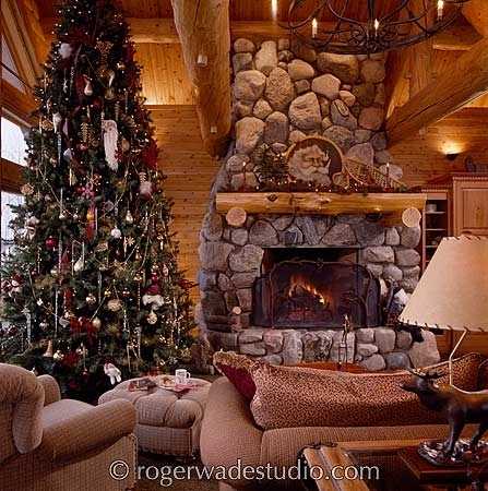 christmas tree and fireplace