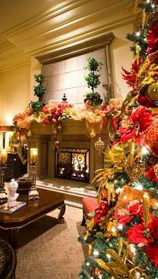 christmas tree and fireplace