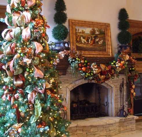 christmas tree and fireplace