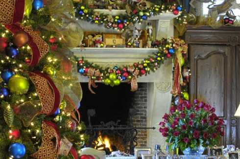 christmas tree and fireplace