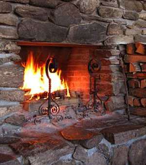 field stone fireplace