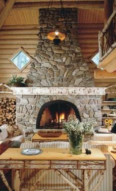 field stone fireplace