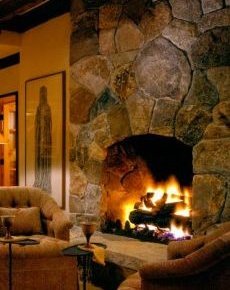 field stone fireplace