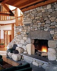 field stone fireplace