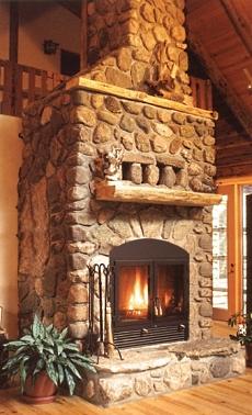 field stone fireplace