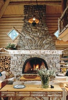 fieldstone fireplace