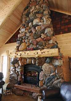 fieldstone fireplace