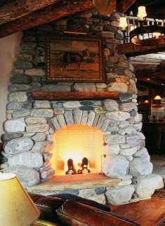 rustic stone fireplace