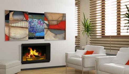 flat screen tv over fireplace