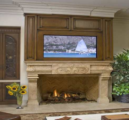 flat screen tv over fireplace