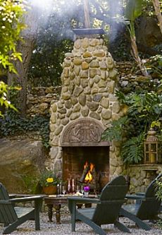 outdoor masonry fireplace