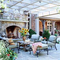 outdoor stone fireplace design