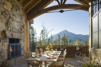 outdoor stone fireplace