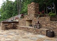 outdoor stone fireplace