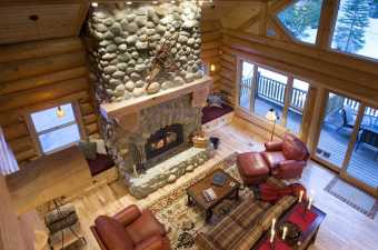 river rock fireplace surround