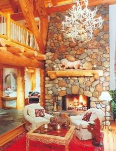 river rock fireplace surround