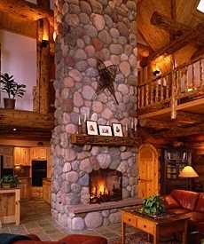 river rock fireplace surround