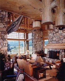 river rock fireplace surround