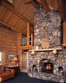 river rock fireplace surround