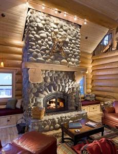 river rock fireplace surround