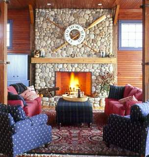 river stone fireplace