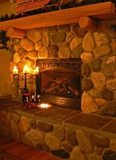 river stone fireplace