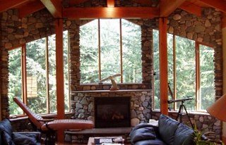 river stone fireplace