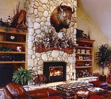 river stone fireplace