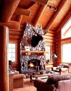 river stone fireplace