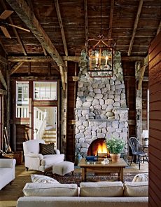 river stone fireplace