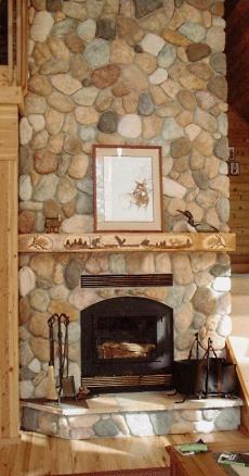 river stone fireplace