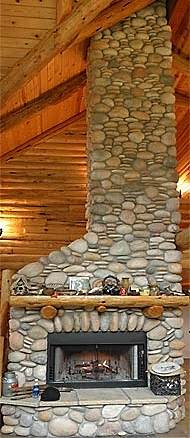 river stone fireplace