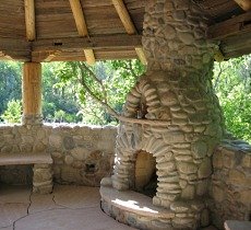 river stone fireplace