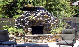 river stone fireplace