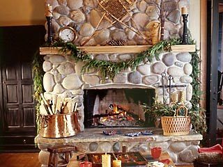 river stone fireplace