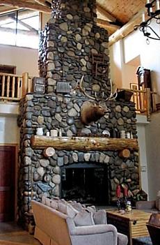 river stone fireplace