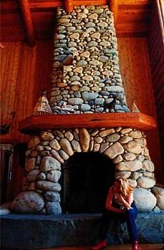 river stone fireplace