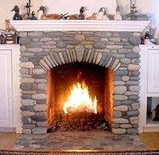 river stone fireplace