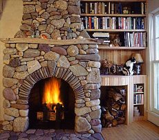 river stone fireplace