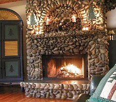 river stone fireplace